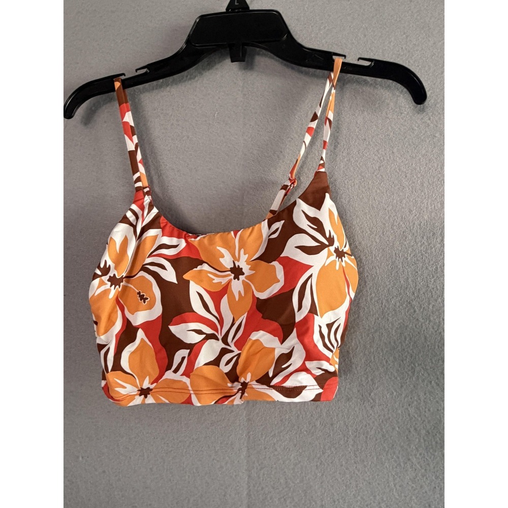 Roxy Tankini Swim Top Womens S Orange Floral Tropical‎ Adjustable Strap Lined